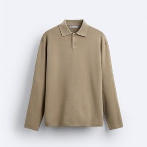 ZARA - Long Sleeve Knit Polo - Brown / Taupe - M